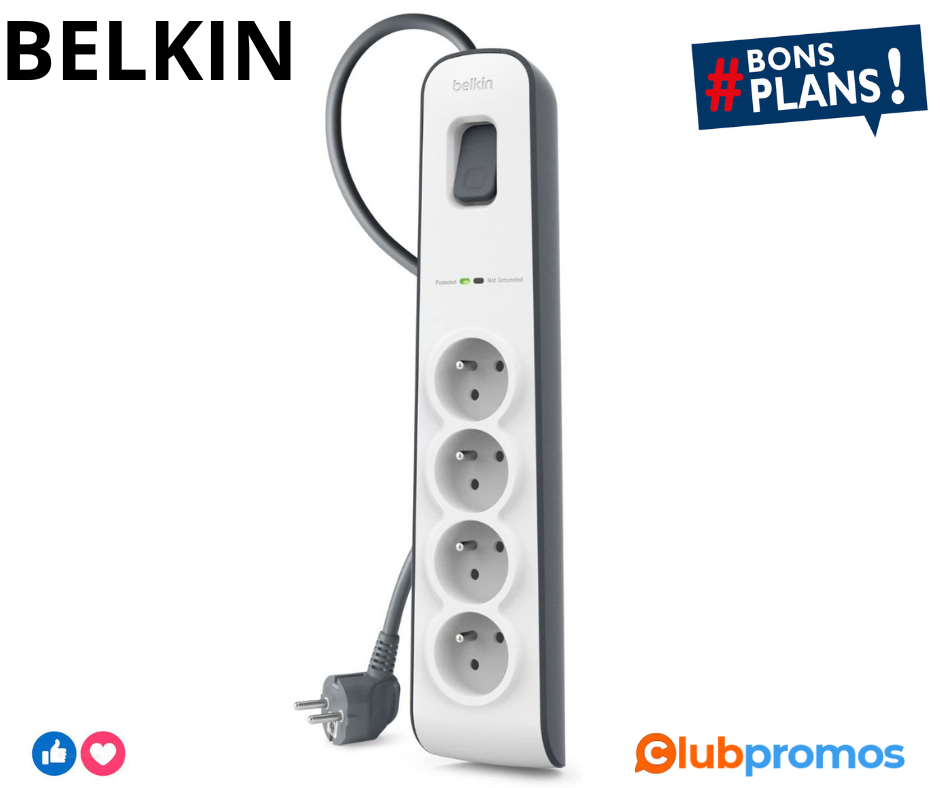 Belkin - BSV400ca2M - MultipriseParafoudre 4 Prises - Cordon de 2m - Blanc (Protection jusqu'à...png