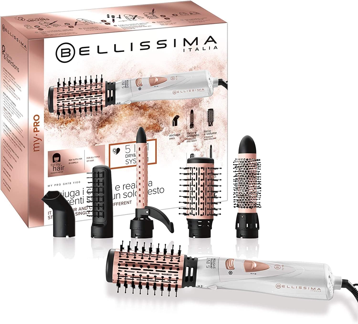  Brosse soufflante Bellissima My Pro GH18 1100 – sèche, lisse et boucle les cheveux avec 5 accessoires céramique, bon plan Amazon beauté 2025