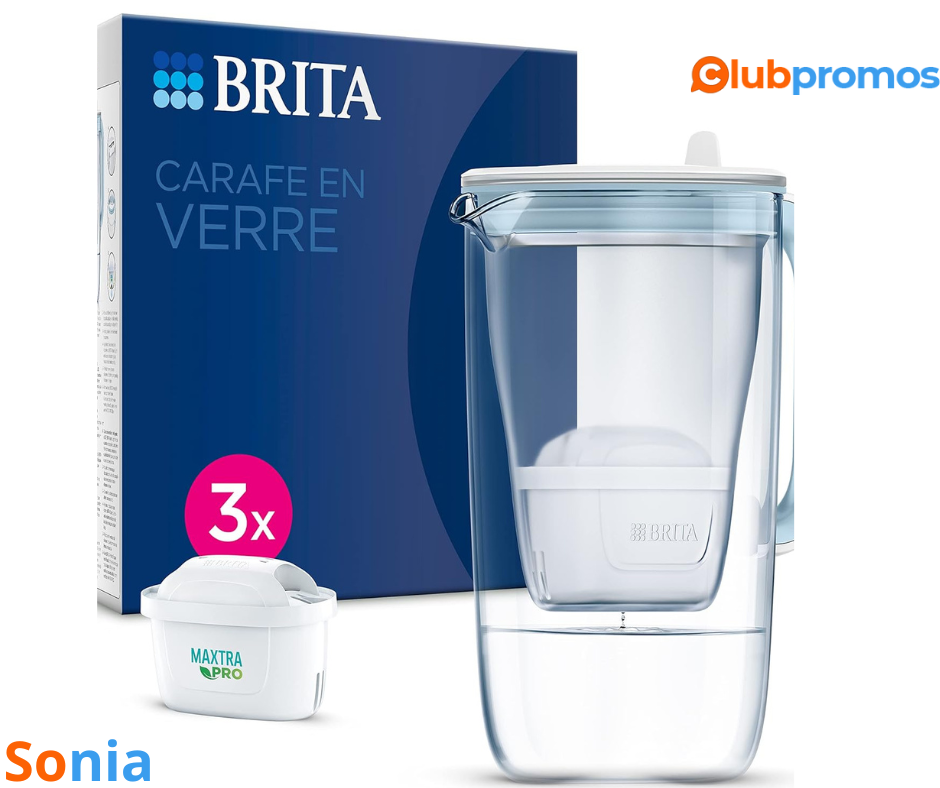 bon plan amazon BRITA Carafe en verre bleue (2,5L) inclus 3 cartouches filtrantes BRITA MAXTRA...png