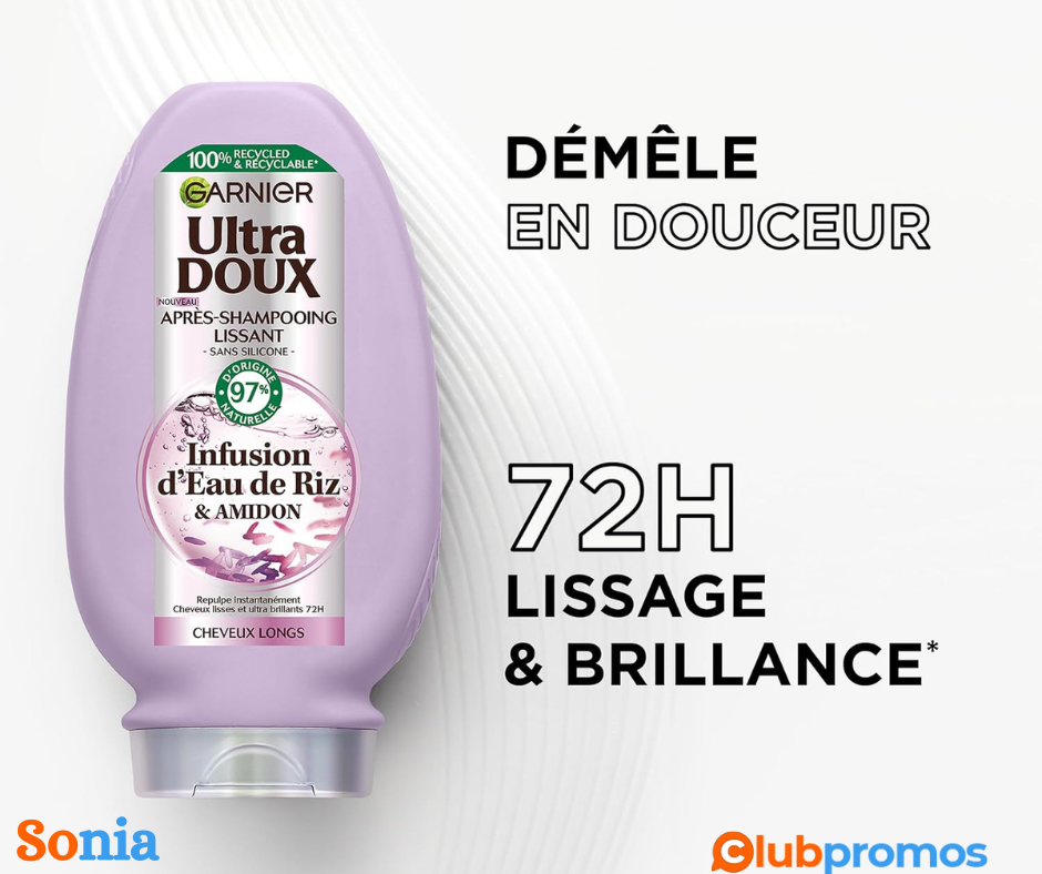 bon plan Amazon Garnier Ultra Doux - Après-Shampooing Lissant Douceur & Brillance à l'Infusion...png