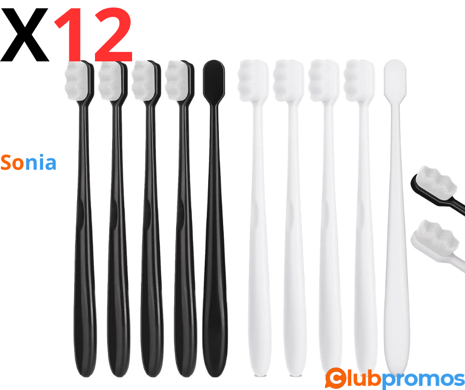 Bon Plan Amazon Lot de 12 brosses à dents nano (noir, blanc), ultra douces, manuelles, avec 22...png