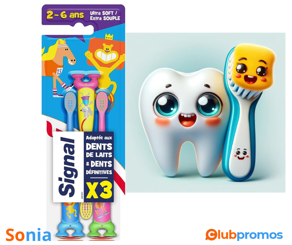 bon plan amazon Signal Brosses à dents souple pour enfants, 2-6 ans - Le lot de 3.png