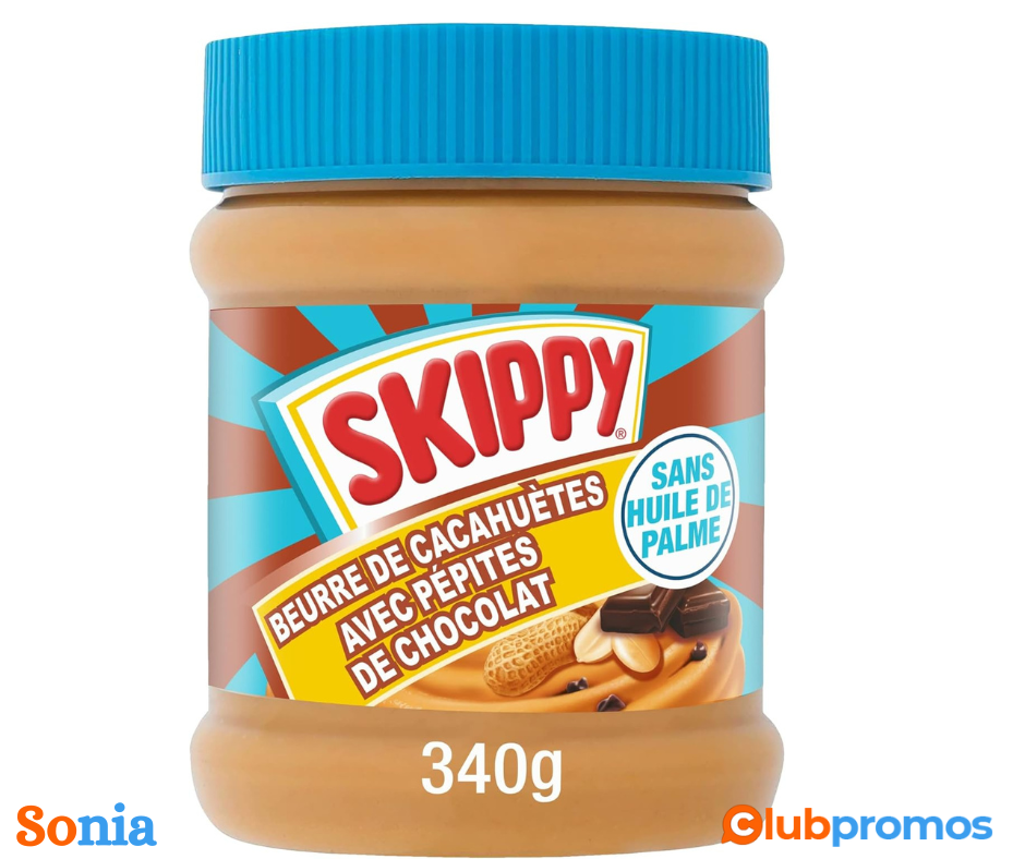 bon plan amazon SKIPPY - Beurre De Cacahuètes Avec Pépites De Chocolat, Texture Crémeuse et Sa...png