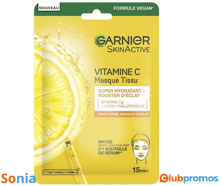 bon plan amazonGarnier - Masque Tissu Hydratant - Booster d'Eclat - Enrichi en Vitamine C et A...png