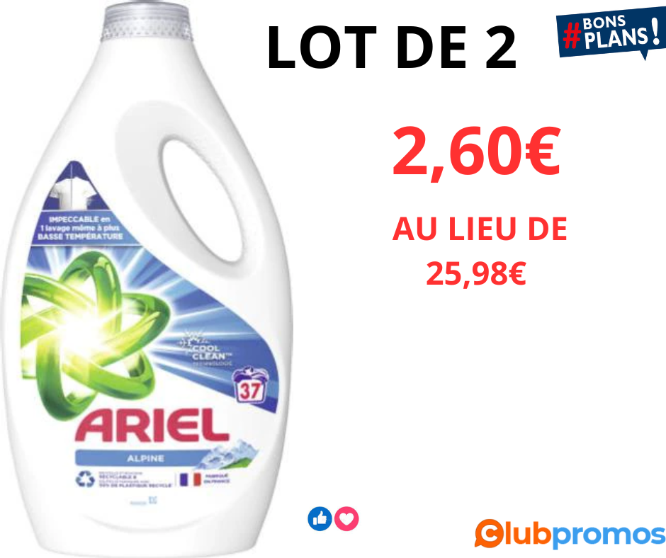 Bon plan lessive Ariel 2 bidons de lessive liquide pour 2,60€ chez Casino Hyper Frais.png