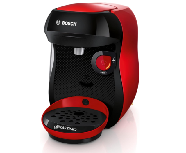 Machine à café Bosch Tassimo Happy Friendly TAS103E multi-boissons, 70+ boissons chaudes, OneTouch, Intellibrew, cafétière à dosettes rouge, bon plan Amazon