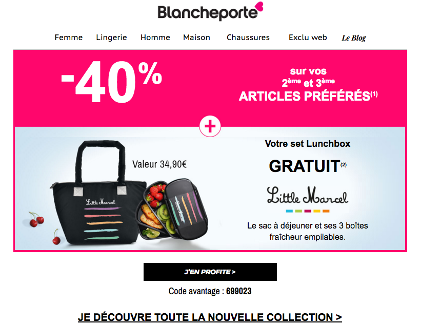 code promo - Set lunch box en cadeau sur Blancheporte