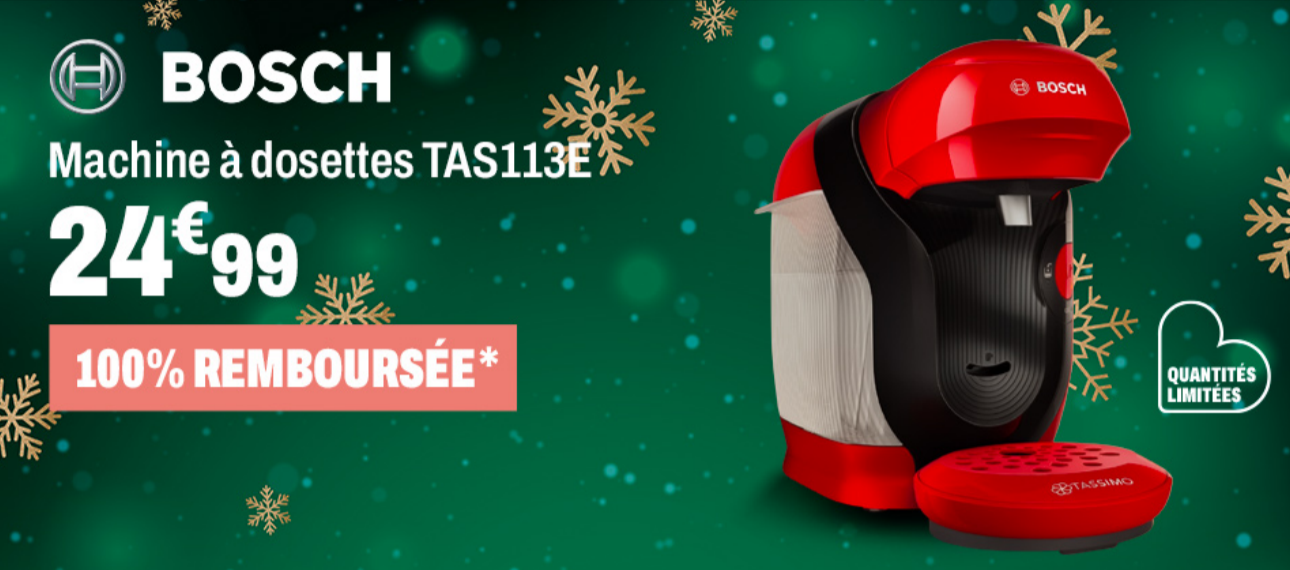 Offre de remboursement officielle BOSCH TAS113E – PDF conditions BUT, machine à dosettes 100 % remboursée, preuve du bon plan ClubPromos.