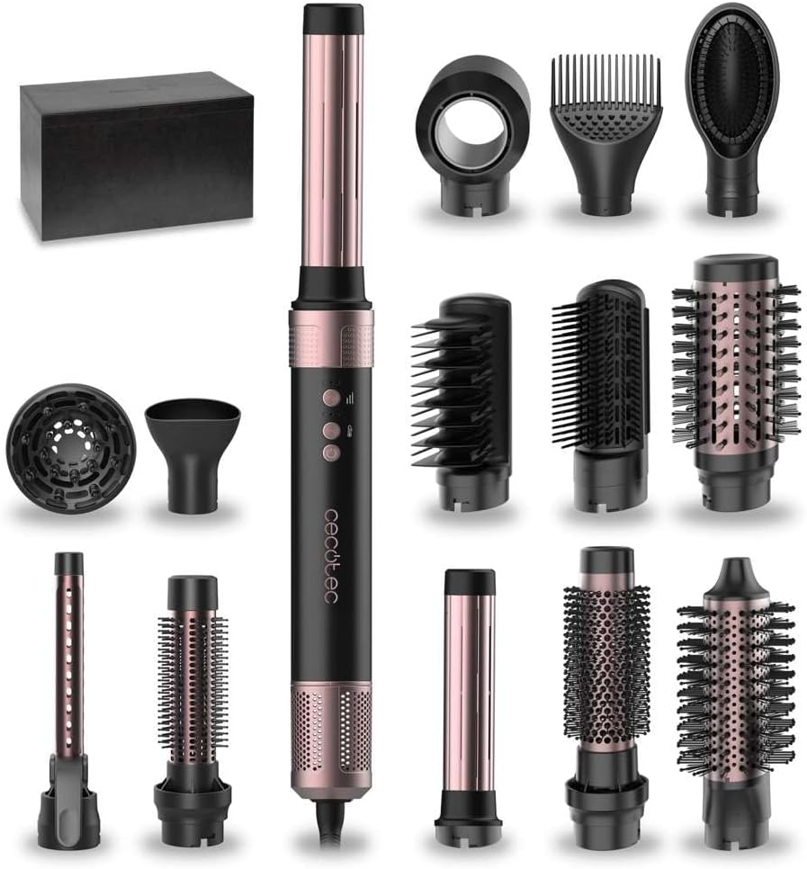 Brosse soufflante Cecotec AirGlam 14-in-1, 1400 W, technologie Coanda, 14 têtes, céramique & kératine, 3 températures/3 vitesses, air froid, étui