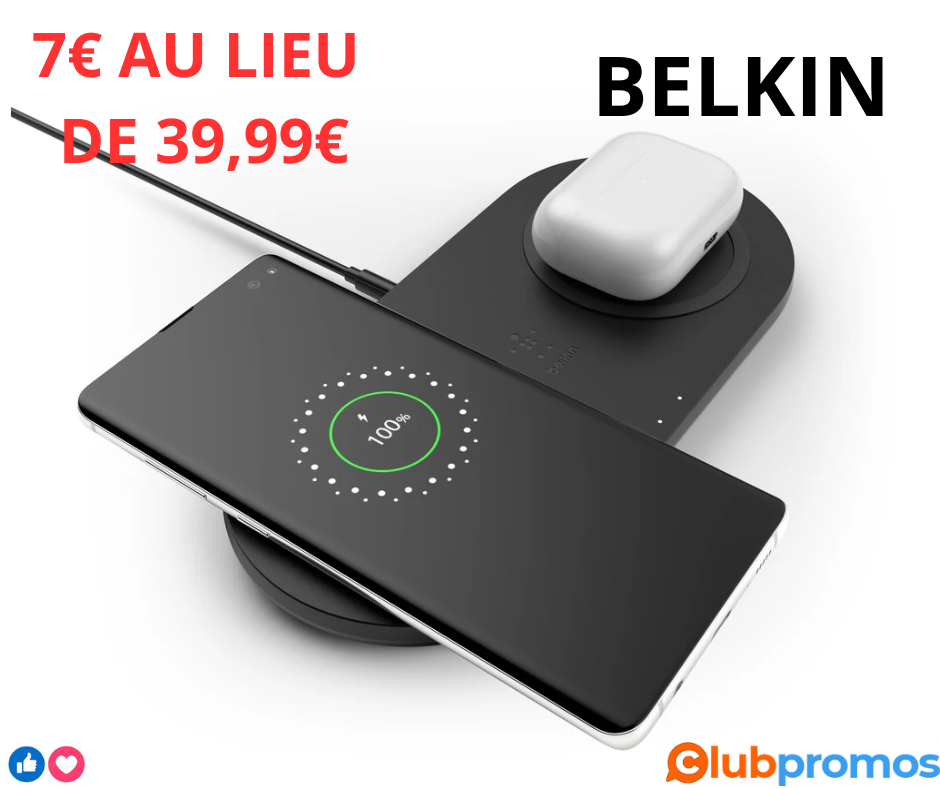 Chargeur induction BELKIN sans-fil 2x10W Pad avec chargeur noir 7€ au lieu de 39,99€ sur Boula...png
