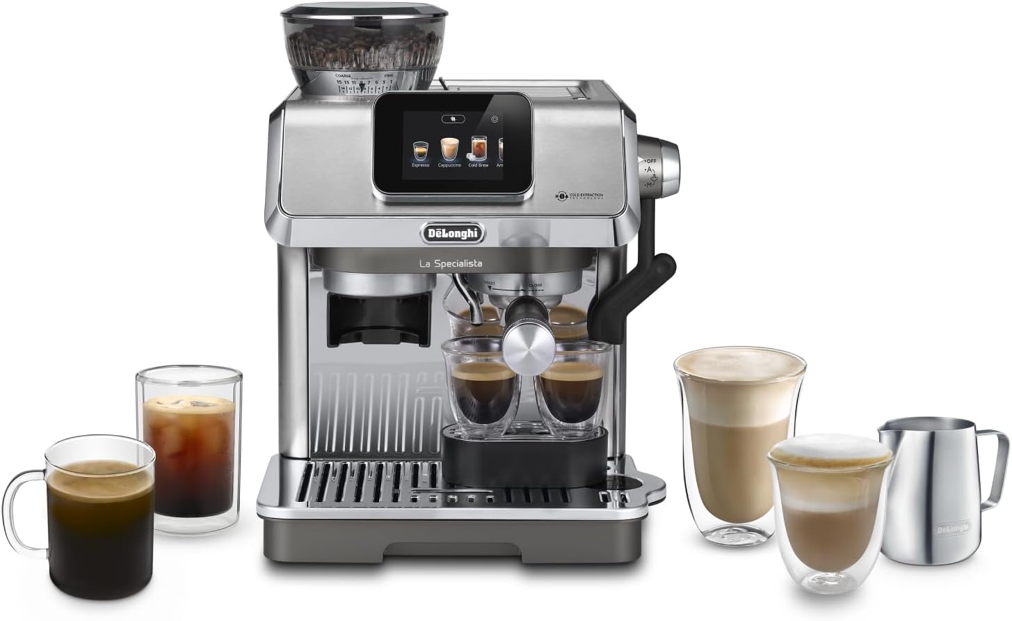 De'Longhi La Specialista Touch EC9455.M – machine expresso avec moulin conique intégré, contrôle actif de la température, mode Cold Brew, Auto LatteArt ou buse vapeur, réservoir 1,7 L, finition métal  De'Longhi La Specialista Touch EC9455.M – machine expresso avec moulin conique intégré, contrôle actif de la température, mode Cold Brew, Auto LatteArt ou buse vapeur, réservoir 1,7 L, finition métal