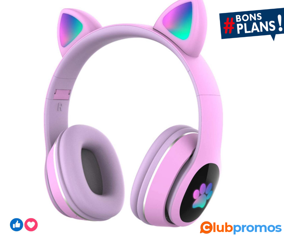 Docooler Casque BT5.0 sans Fil, Glowing Cat Ear Headphones Pliable lumières respiratoires Écou...png