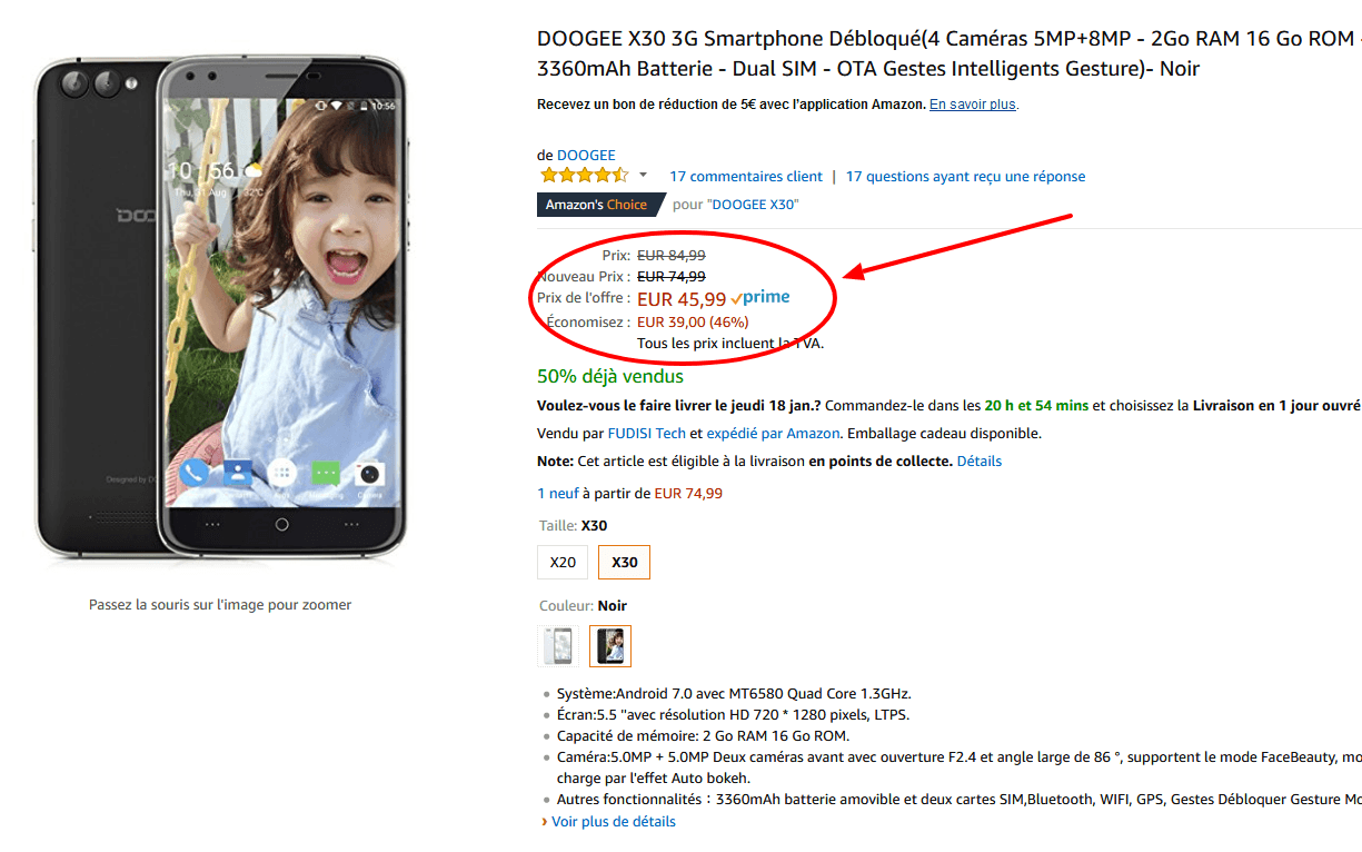 DOOGEE X30 3G Smartphone Débloqué 4 Caméras 5MP 8MP Amazon.fr High tech.png DOOGEE X30 3G Smartphone Débloqué 4 Caméras 5MP 8MP Amazon.fr High tech.png