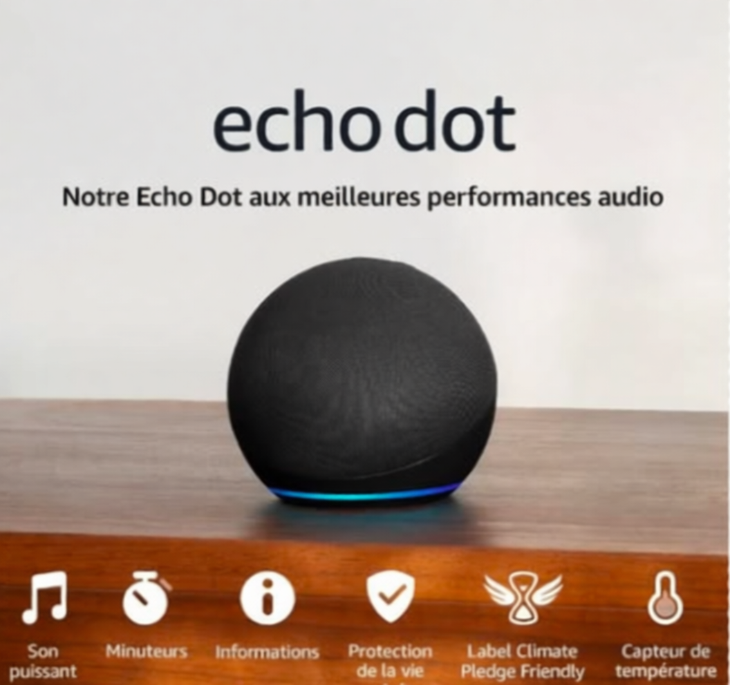 Echo Dot nouvelle génération enceinte connectée Amazon Alexa anthracite, son puissant, basses profondes, Bluetooth et Wi-Fi, promo 29,99€ Amazon