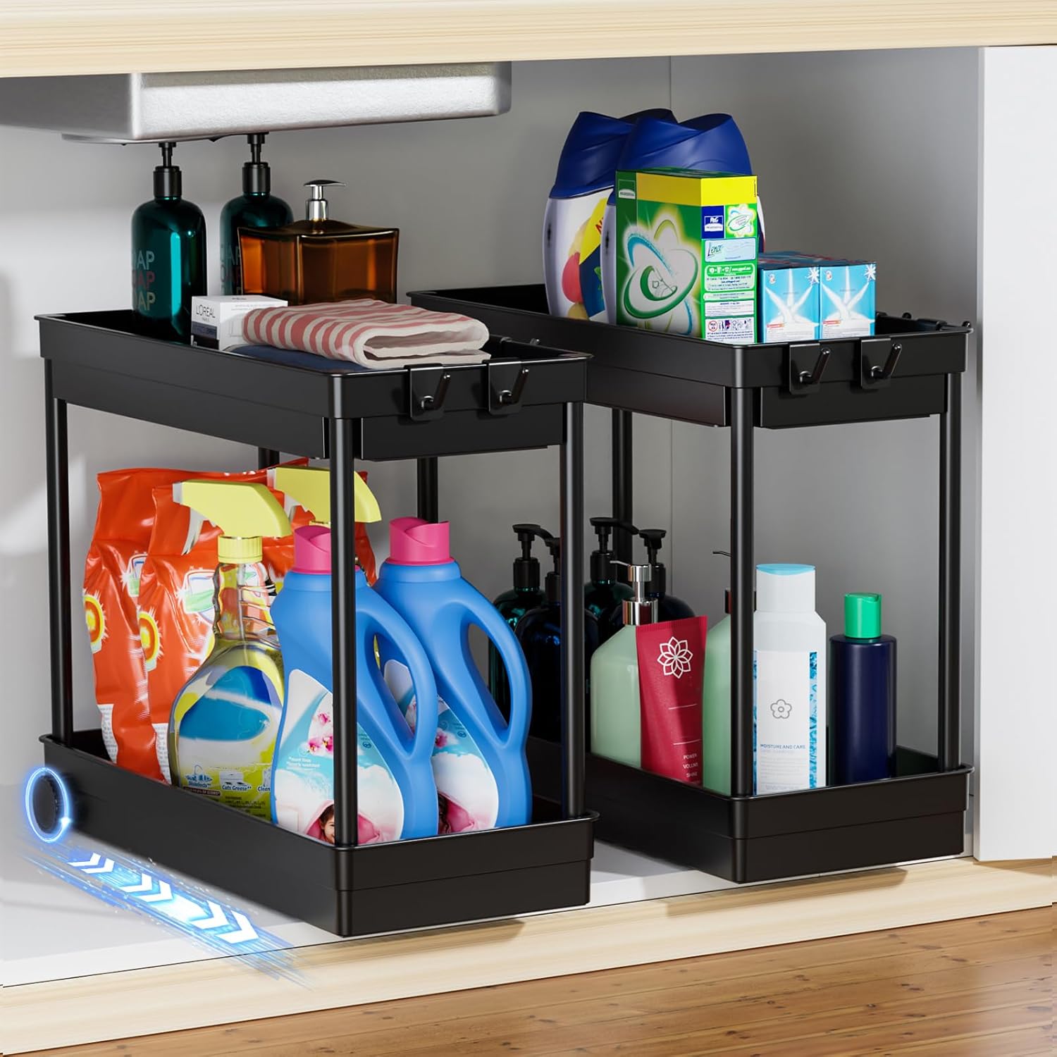  Lot de 2 étagères de rangement sous évier Cicilyna en acier inoxydable, noir, pas cher sur Amazon