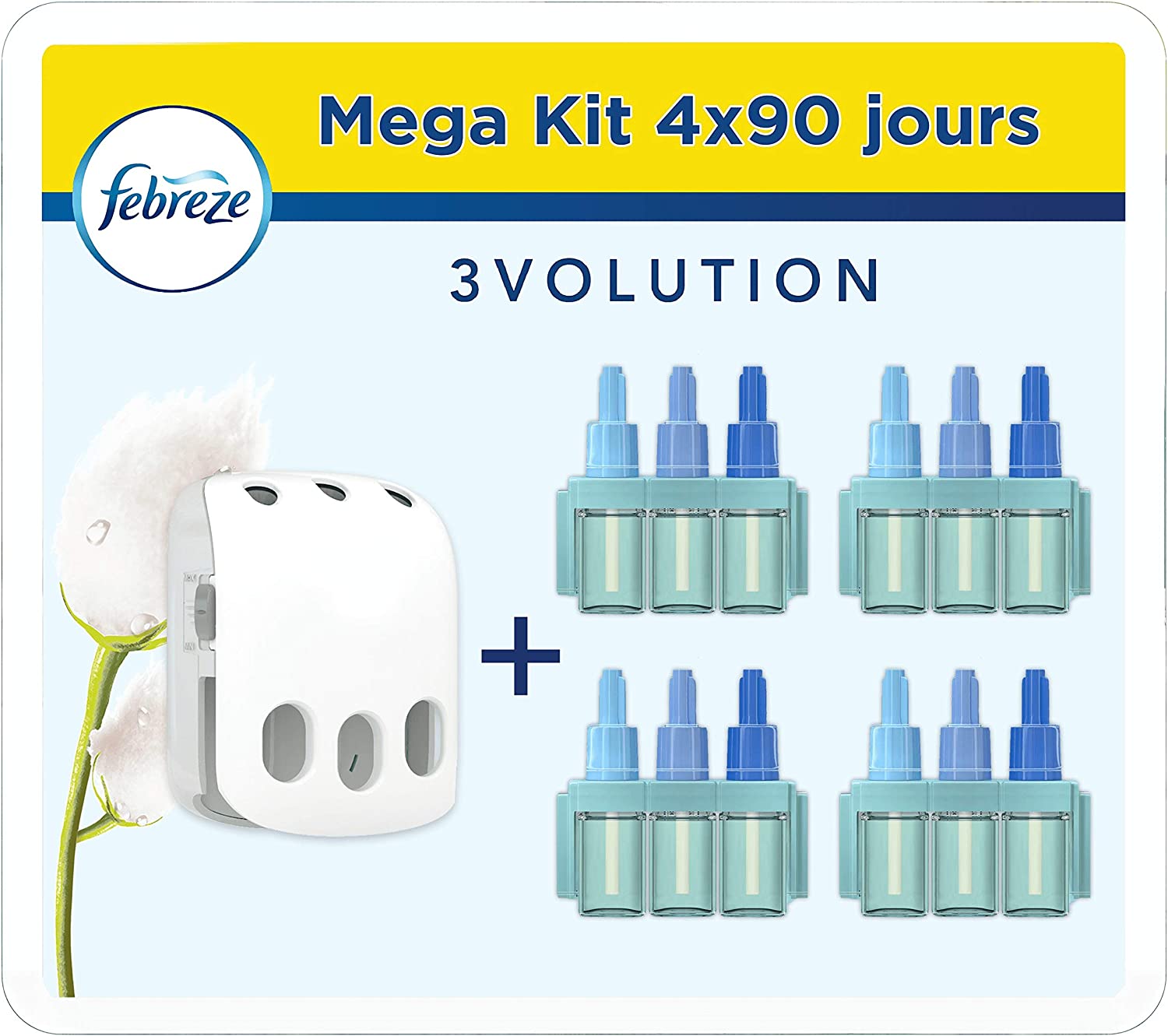 Diffuseur Électrique de Parfum Febreze 3Volution - Kit Prise + 4 Recharges,  Pureté De Coton –