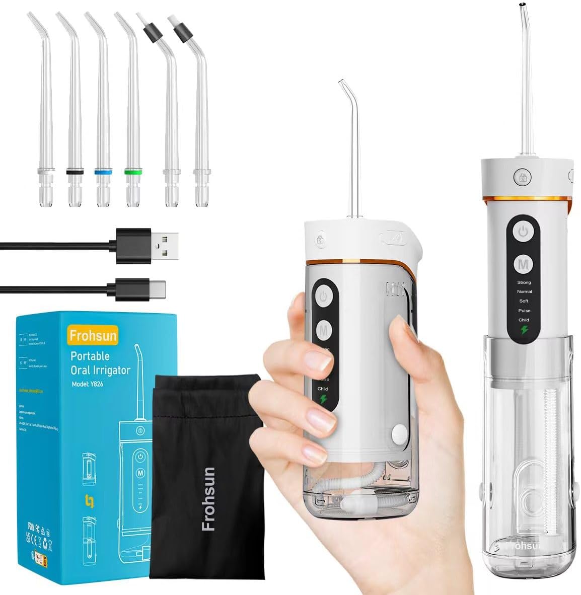 Hydropulseur dentaire Frohsun rétractable sans fil – IPX7, 5 modes, 6 embouts, autonomie longue – Bon plan Amazon 15,99 € pour hygiène interdentaire et gencives sensibles.