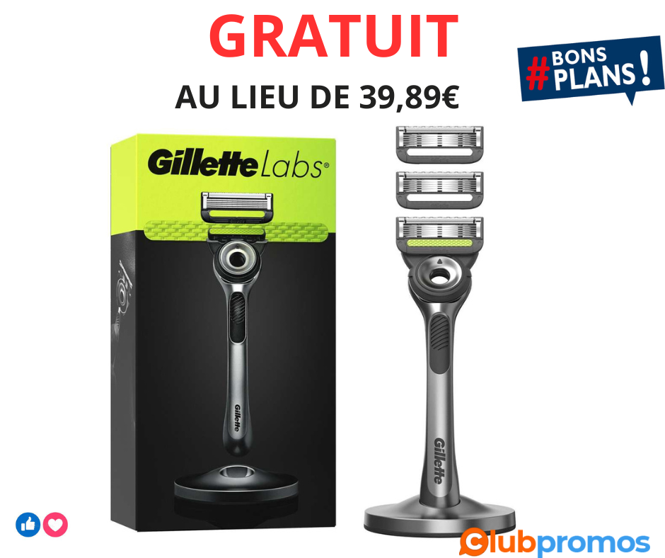 GRATUIT au lieu de 39,89€ - Rasoir Gillette Labs + 3 lames + Socle magnétique avec 70% de rédu...png