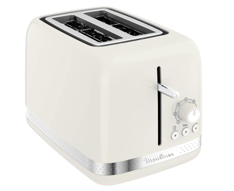 Grille-pain Moulinex LT300 Toaster Soleil ivoire, 7 niveaux dorure, fonctions arrêt décongélation chauffage, compartiments largeur variable, accessoires pinces, bac miettes, bon plan Amazon 29,99€.