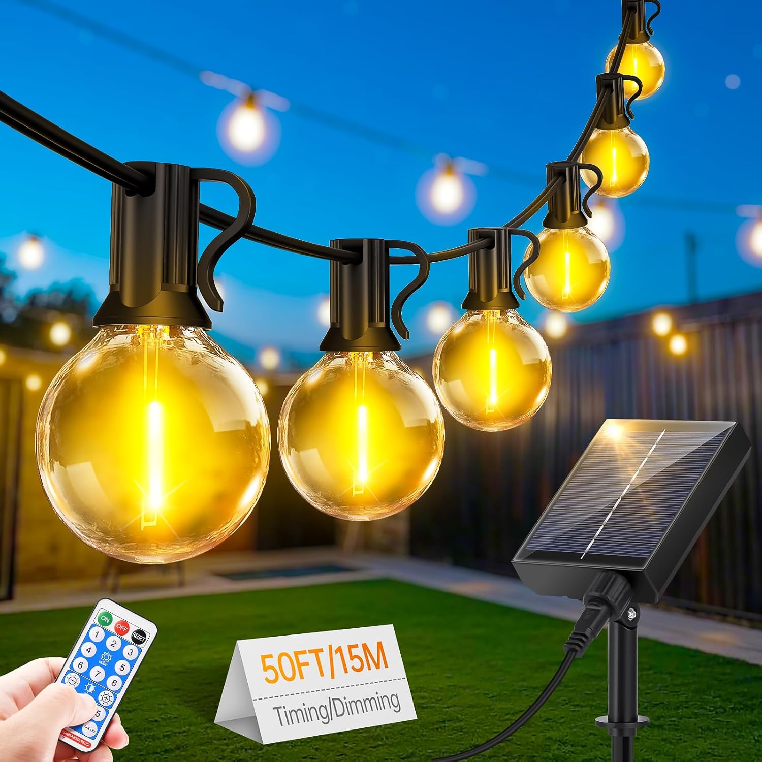  Guirlande solaire LED 15m FGRYB, 20 ampoules, télécommande, 8 modes, étanche IP44 – Bon plan éclairage extérieur Amazon avril 2025