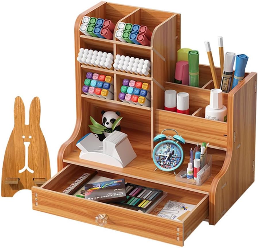 Hggzeg Organiseur de bureau en bois avec tiroir - Grande capacité - Pour la maison, le bureau ...jpg