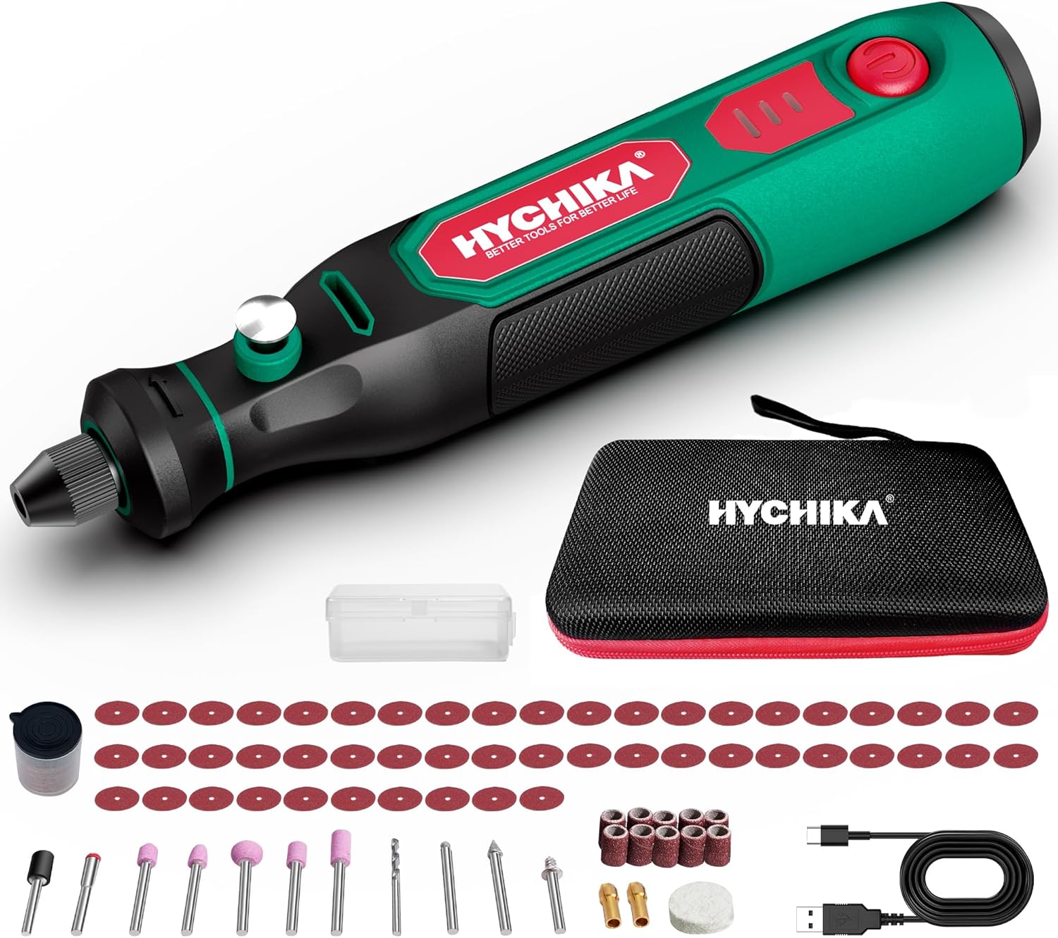Bon plan Amazon – HYCHIKA outil rotatif sans fil 3,6 V avec 77 accessoires, mandrin sans outil, 3 vitesses 5 000–15 000 tr/min, batterie 2000 mAh USB-C, 250 g ; idéal gravure, ponçage, polissage, perçage, DIY & loisirs créatifs.