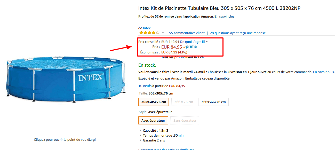 Intex Kit de Piscinette Tubulaire Bleu 305 x 305 x 76 cm 4500 L 28202NP  Amazon.fr  Jardin.png