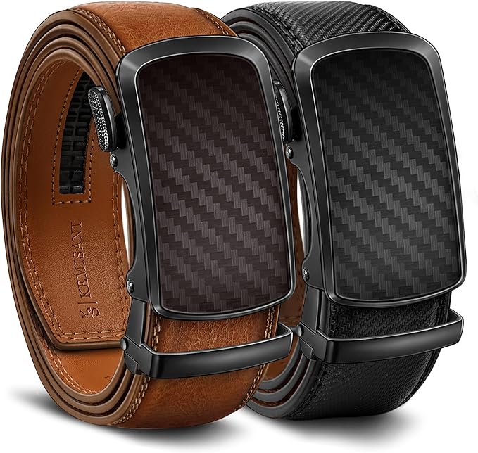 Lot de 2 ceintures KEMISANT en cuir véritable, ajustables et automatiques avec coffret cadeau, pour hommes.