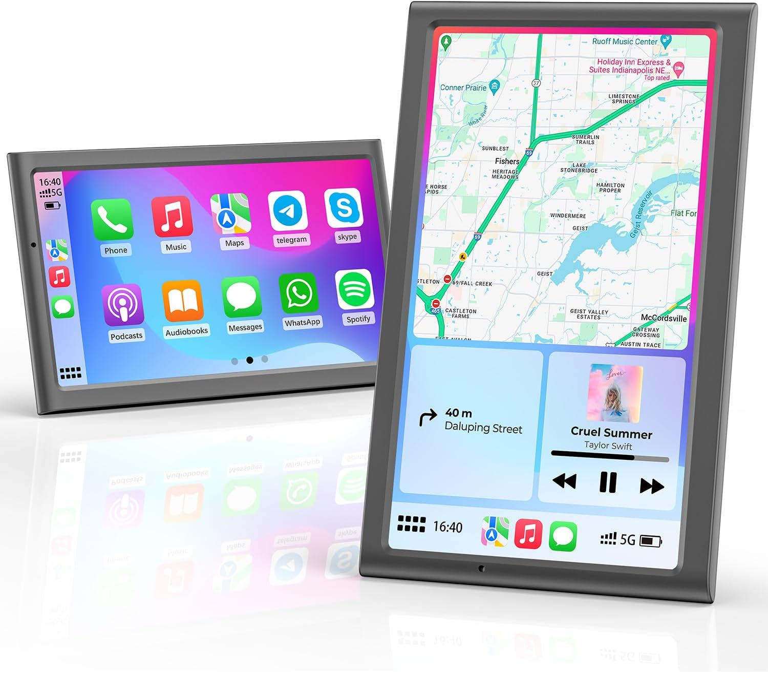 Écran voiture Krunia 7 60FPS, IPS, modes portrait/paysage, CarPlay & Android Auto sans fil, Bluetooth, commande vocale, compatible caméra de recul.