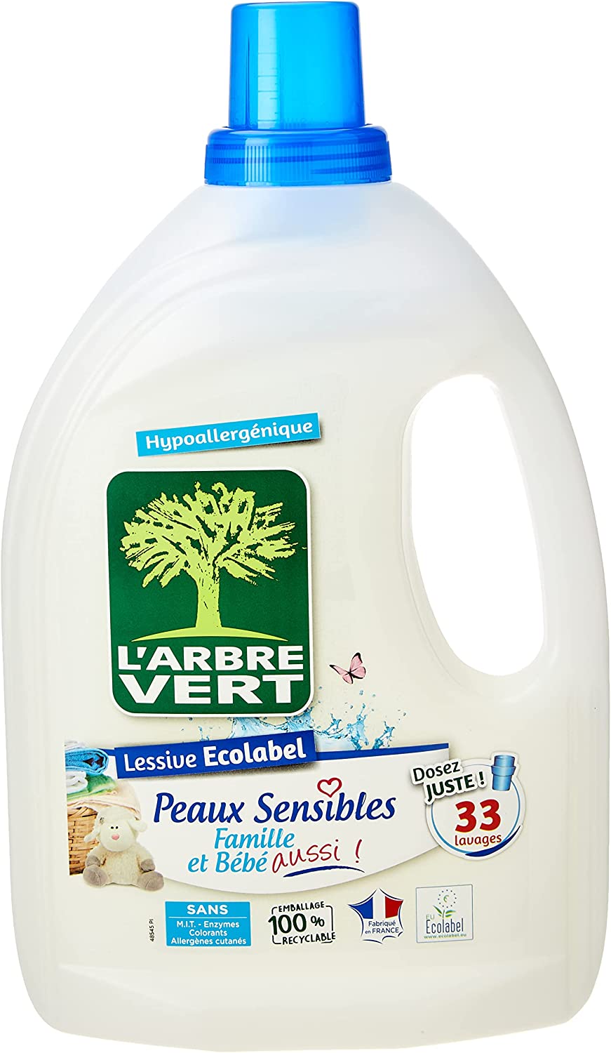 deal - L'Arbre Vert Lessive Liquide pour Peaux Sensibles Famille et Bébé  Hypoallergénique Sans Allergènes, 1,5L, 5,95€ au lieu de 8,30€ sur