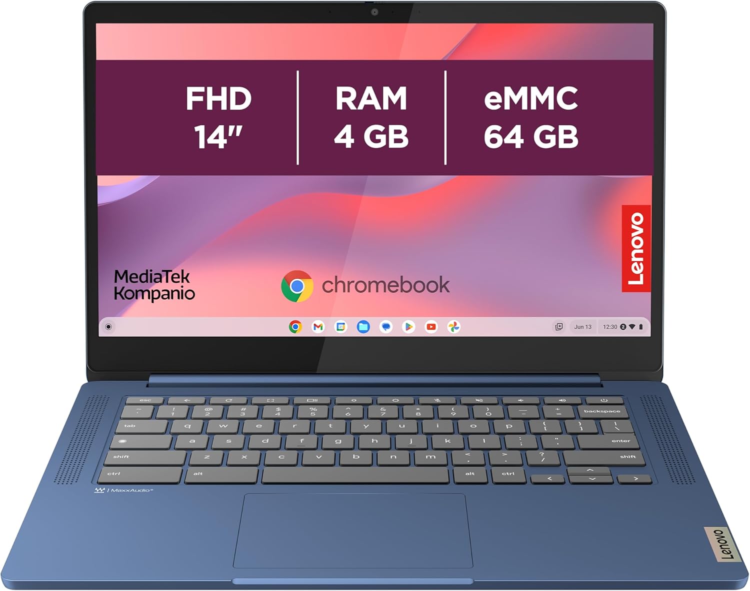 : Lenovo IdeaPad Slim 3 Chrome 14M868, Chromebook 14 pouces FHD, Kompanio 520, 4 Go RAM, 64 Go, USB-C, Wi-Fi 6, AZERTY, promo Amazon 179,99€