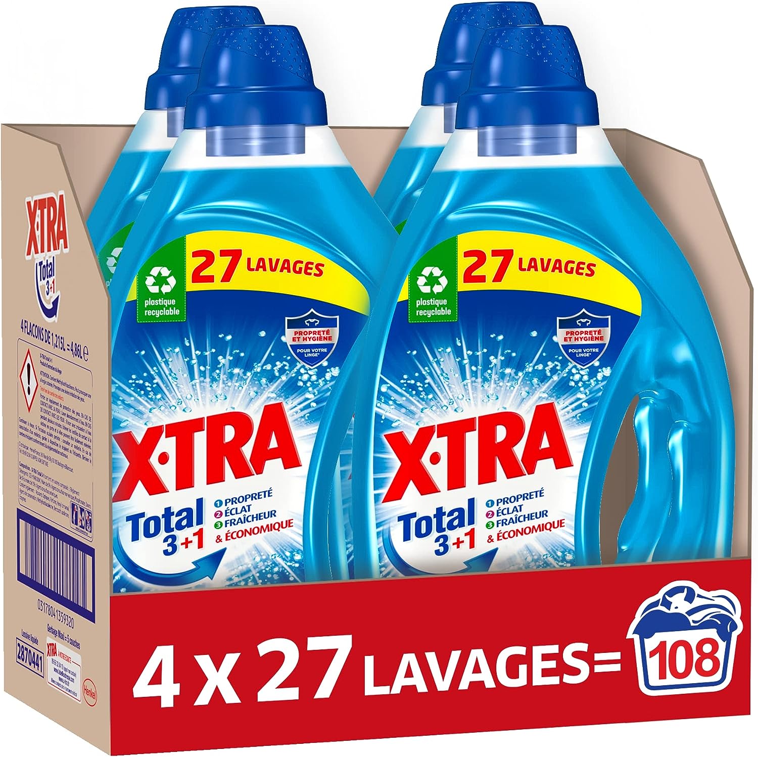 deal - Lot de 4 - Lessives Liquide X*Tra Total,108 lavages, 15,68€ au lieu  de 22,40€ sur