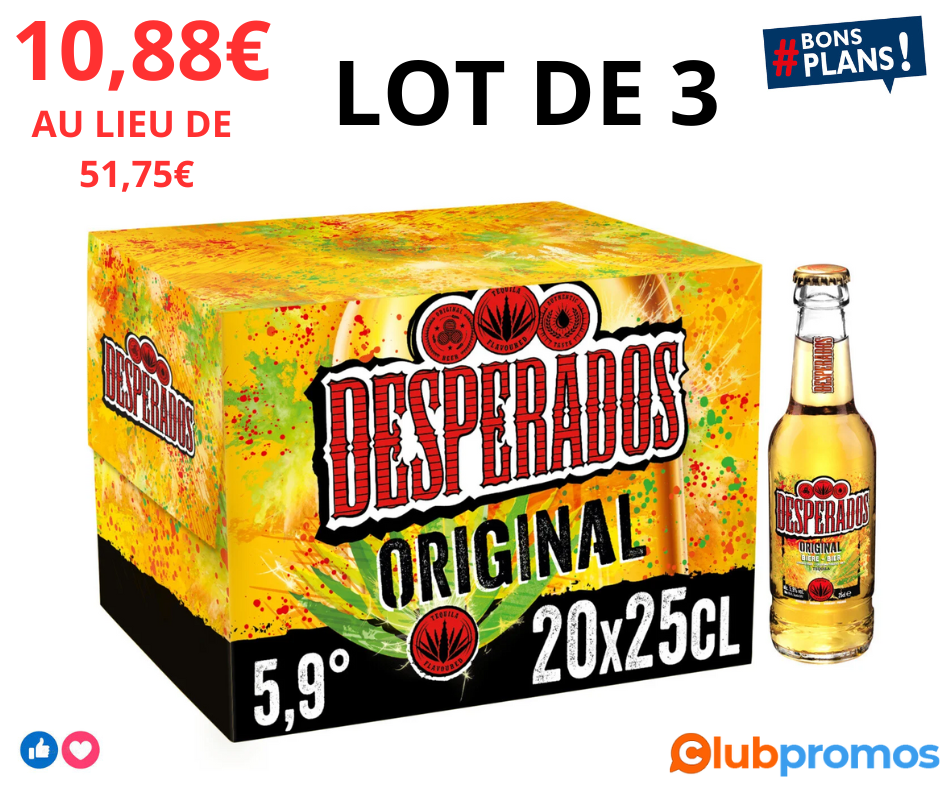 Lot de 3 packs de 20 bières Desperados aromatisées téquila - 60x25cl ODR + BDR optimisation co...png