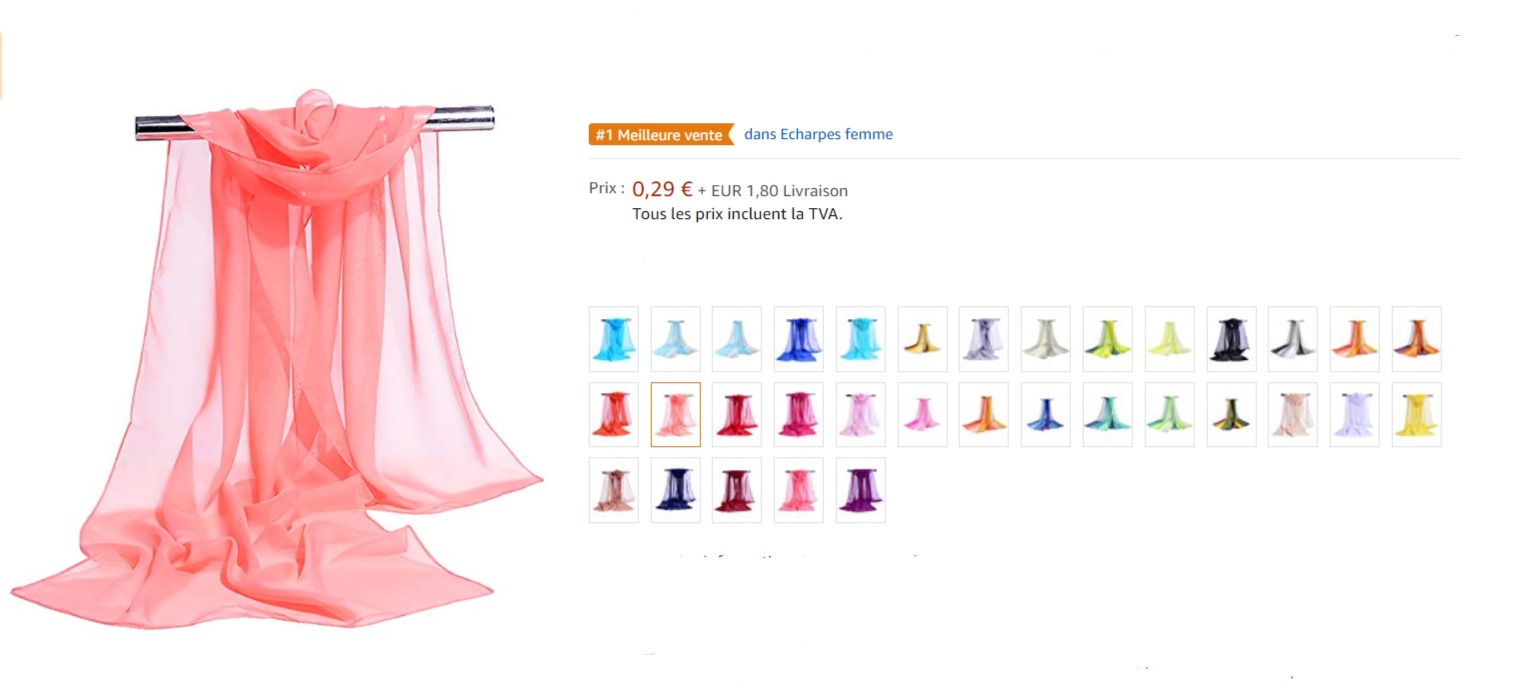 Lubier - Foulard élégant en soie ultra fine et douce pour femme - Couleur unie 160 x 50 cm Ora...jpg