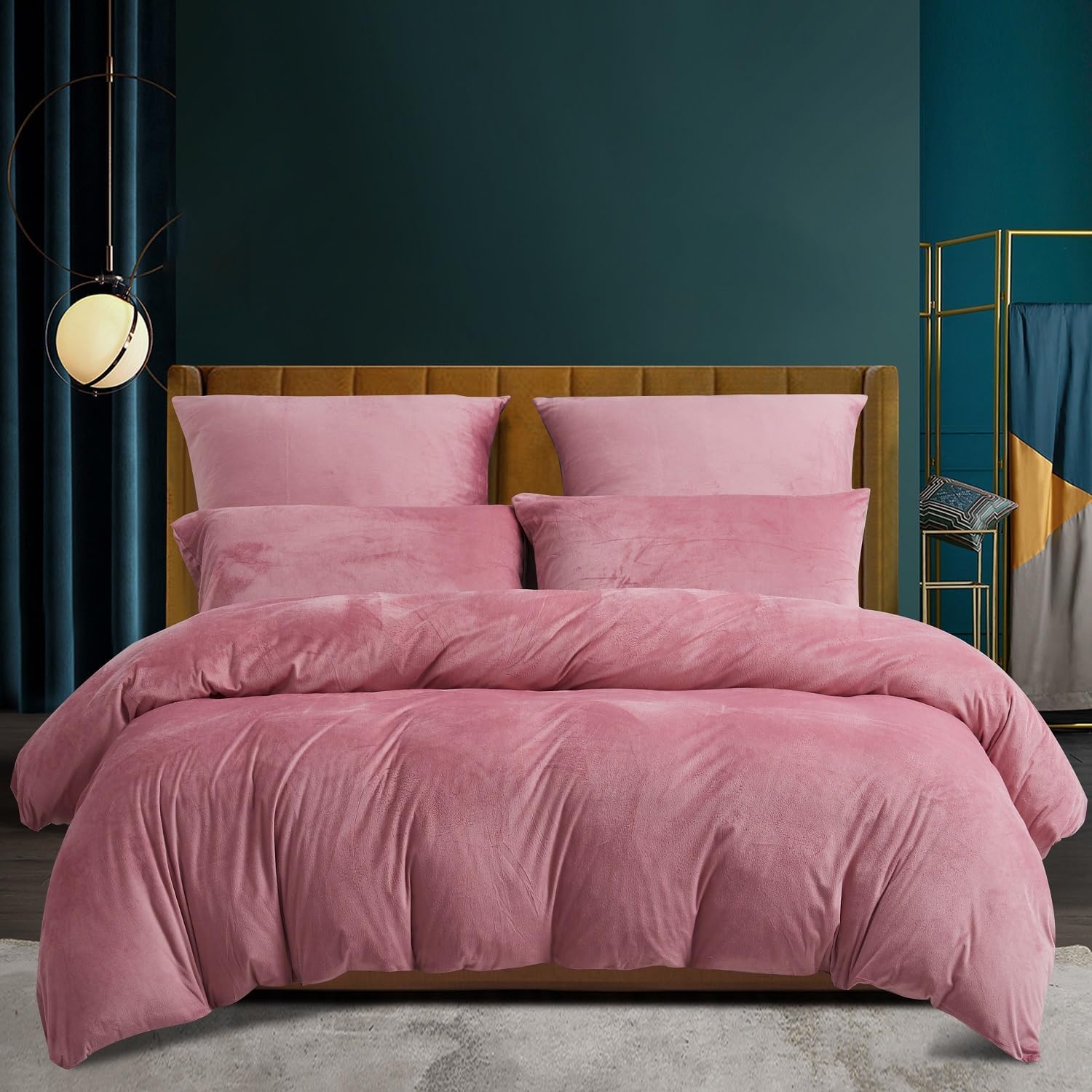 Housse de couette hiver Luofanfei 240x260 rose en velours flanelle toucher cashmere avec fermeture éclair dissimulée et 2 taies d’oreiller 65x65, parure de lit chaude 2 personnes sur Amazon.