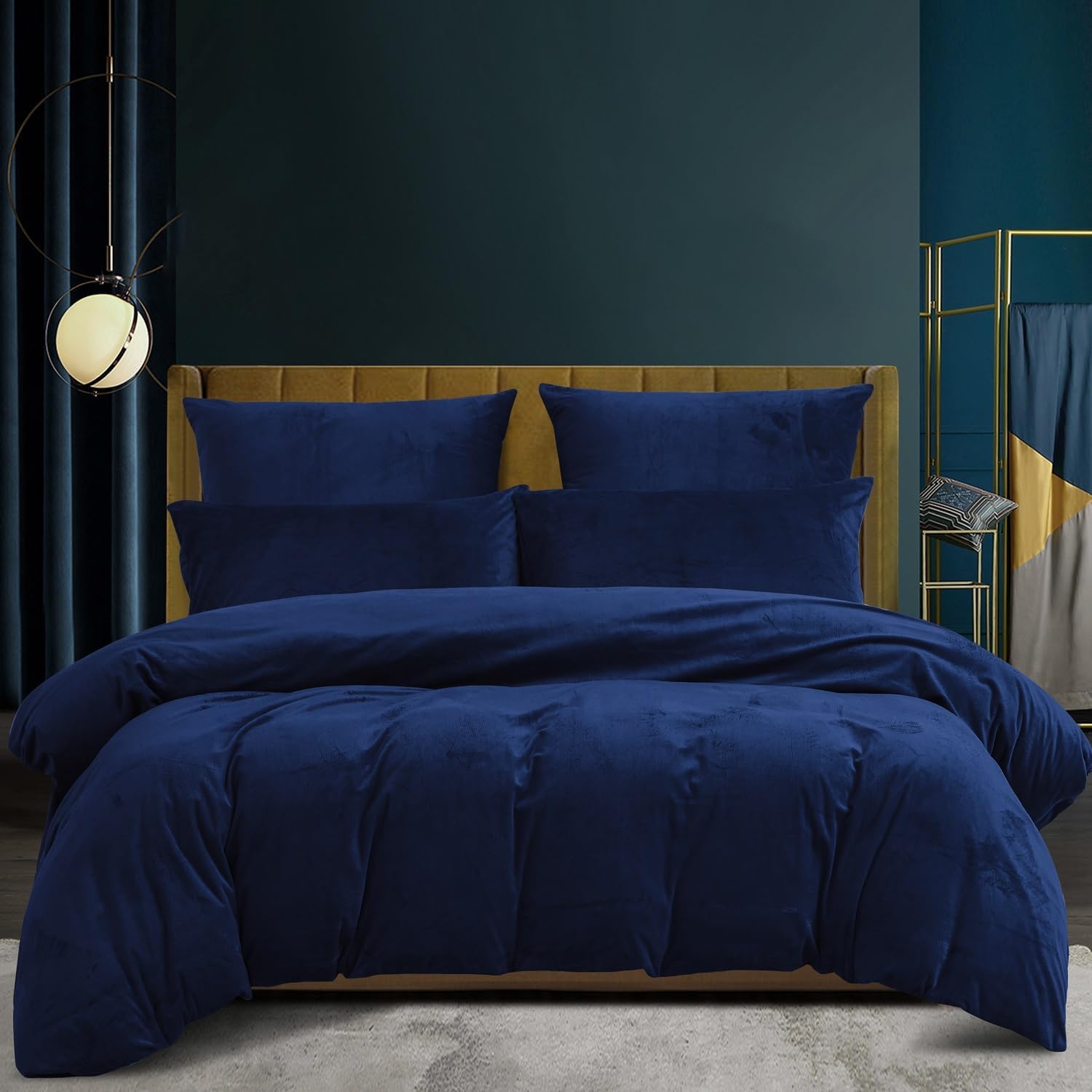 Luofanfei_Parure_Lit_Velours_Cashmere_Fermeture_Éclair_Bleu_Foncé
