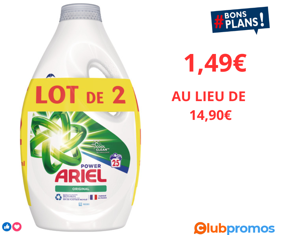 Lot de 2 Lessive Ariel 24 lavages (Via 15,75€ sur la carte de fidélité) -  Intermarché –