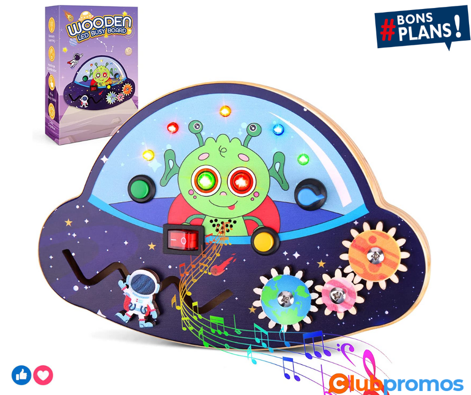 Monstessori Planche Busy Board avec Lumière LED, UFO Jouets Sensoriels Musicaux pour Les Tout-...png