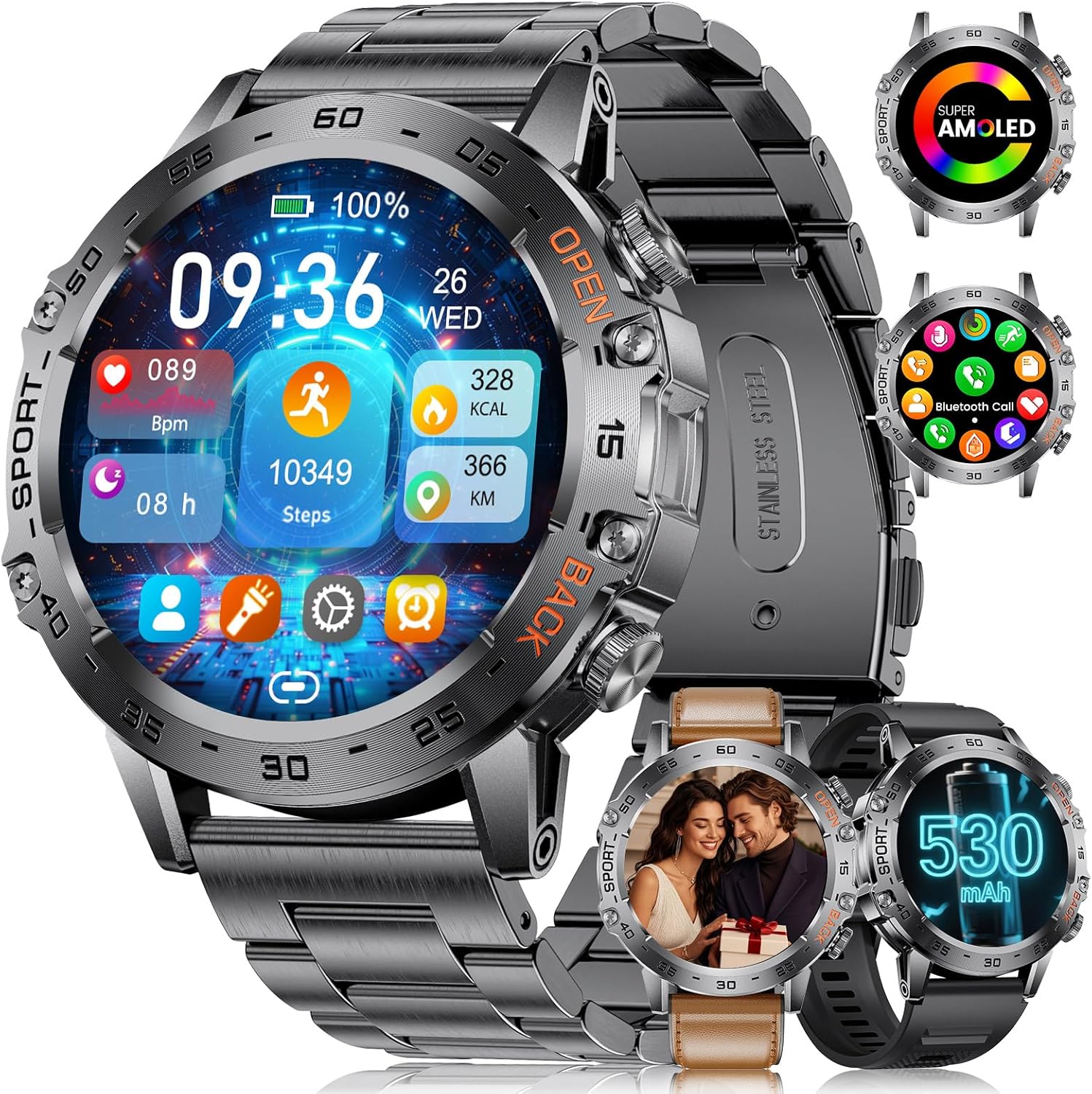  Montre connectée BENYAR SMART militaire pour homme – 1,45, écran AMOLED, 100 modes sportifs, étanchéité IP68, compatible Android et iOS