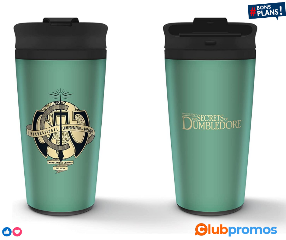 Mug de voyage en métal de haute qualité avec inscription « The Secrets of Dumbledore » dans un...png