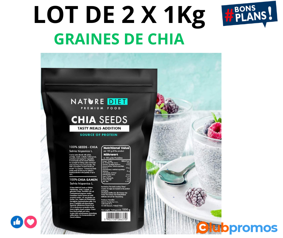 Nature Diet - Graines de Chia 2x 1000 g Salvia hispanica Riche en oméga-3 Source de fibre.png