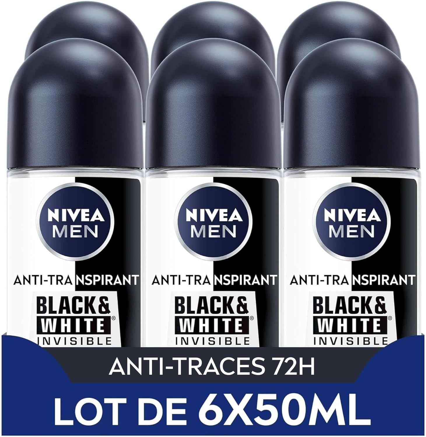 Pack 6 déodorants NIVEA MEN Invisible Black & White – 72h de protection, sans alcool, anti-traces – Amazon bon plan hygiène homme