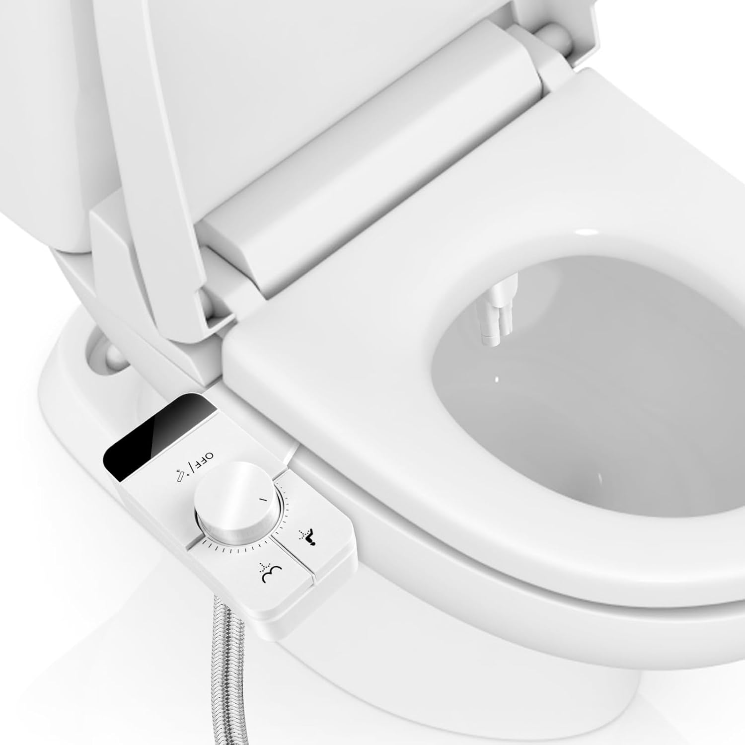 Toilette japonaise bidet NVIYAM non électrique pour WC avec double buse, pression d’eau réglable, système auto-nettoyant, flexible acier tressé, raccord laiton et installation facile