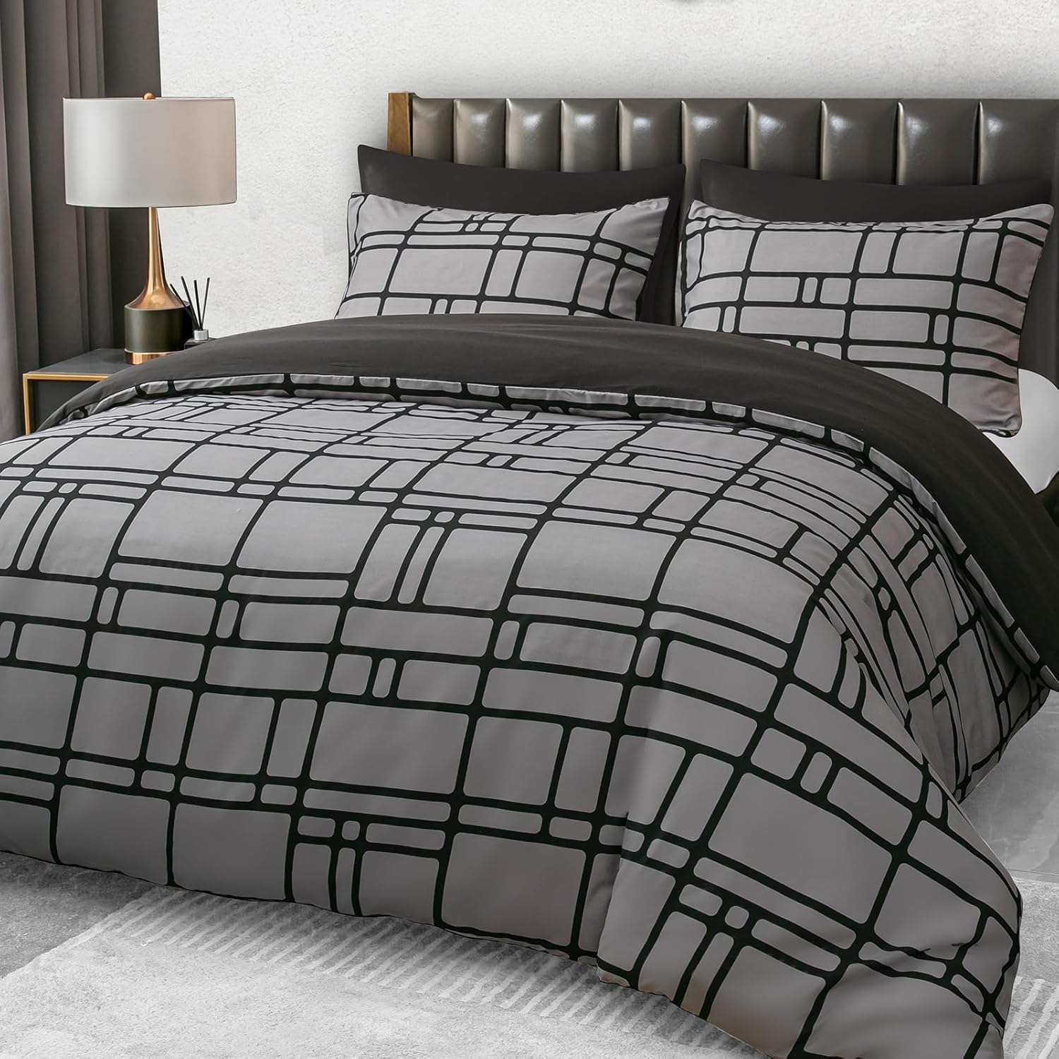 Pamposh housse de couette 240×260 avec 2 taies 65×65 – microfibre ultra douce – fermeture éclair & 8 attaches de coin – coloris gris – promo Amazon