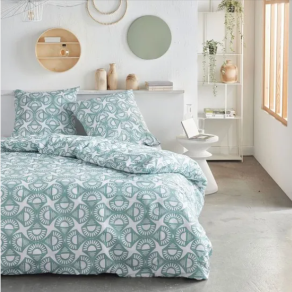  Parure de lit TODAY CRAZY CLEO bleu 220×240 – 100 % polyester 72 gsm, 1 housse + 2 taies 63×63, imprimé graphique, séchage rapide, entretien facile, Cdiscount.