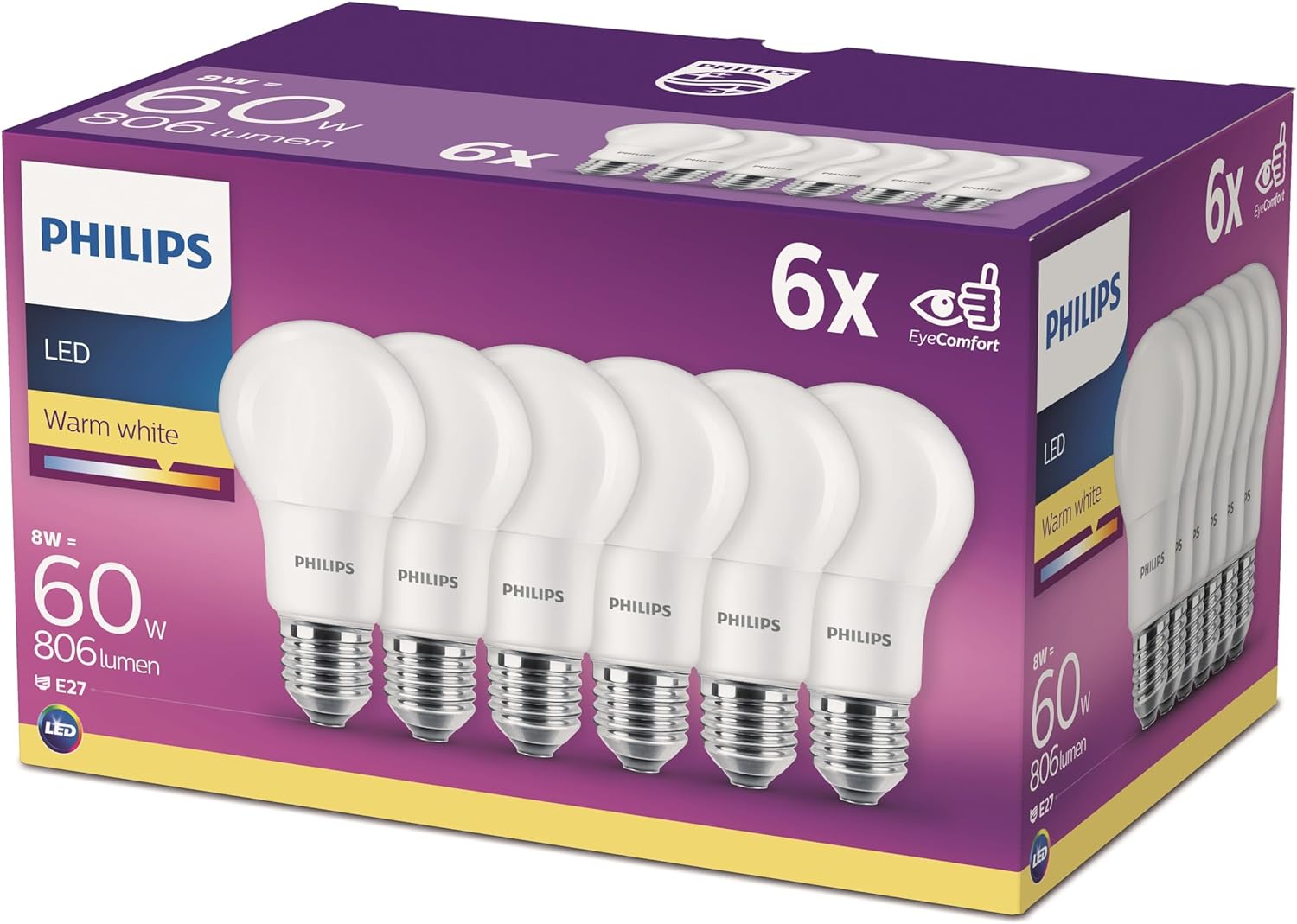 Philips Lighting ampoule LED Standard E27 60W Blanc Chaud Dépolie, 6 Unité (Lot de 1).jpg