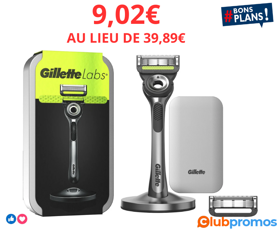 Rasoir Gillette Exfoliant Labs avec manches + 2 recharges + socle + étui de voyage avec 15,96€...png