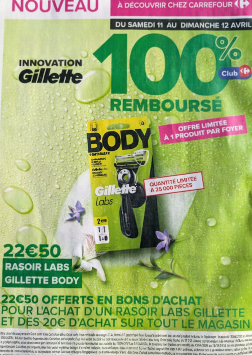 Rasoir Gillette Labs Body Intimate Gratuit chez Carrefour – 2 bons d’achat de 11,25 € (2).png