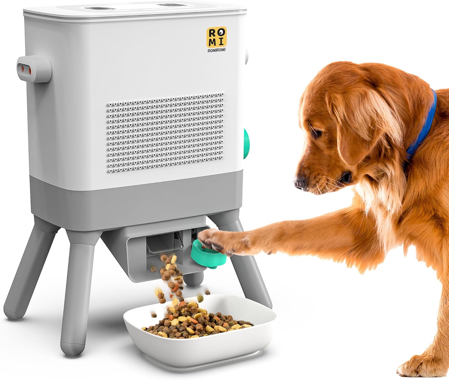 Distributeur automatique de croquettes Romiromi 8,5 L pour chat – gamelle modulaire et interactive avec double compartiment.