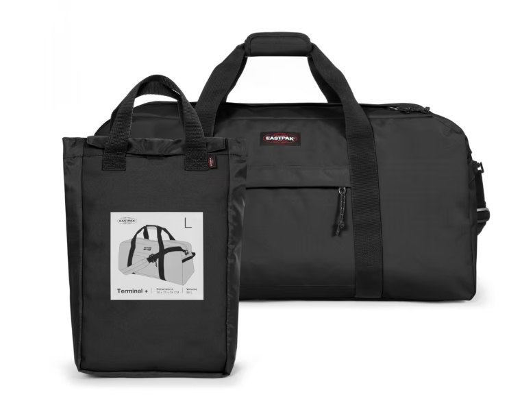 Sac de voyage Eastpak TERMINAL+ 96L noir – sac résistant et pliable avec bandoulière ajustable et grande capacité